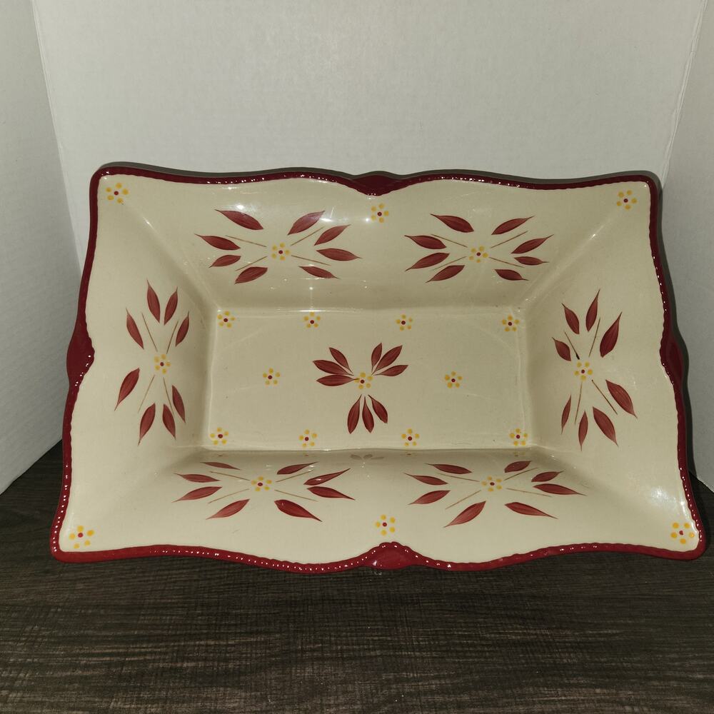 Temp-tations Old World Cranberry Red 28 Oz Rectangular Ceramic Baker Dish Tray